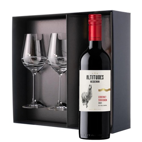 Altitudes Reserva Cabernet Sauvignon 75cl Red Wine And Diamante Venezia Glasses Gift Box Set